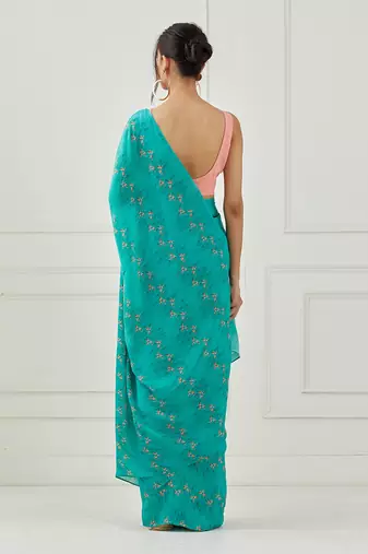 Teal Crepe Saree