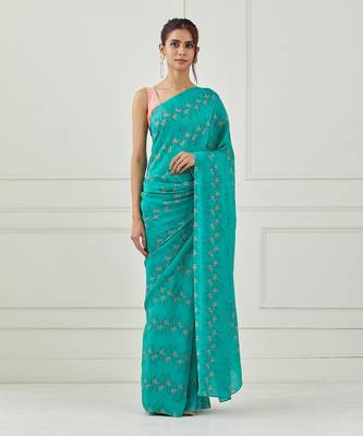Teal Crepe Saree 4