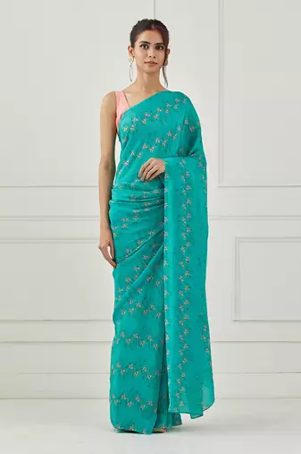Teal Crepe Saree