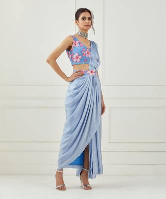 Moon Blue Draped Saree Set 1