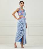 Moon Blue Draped Saree Set