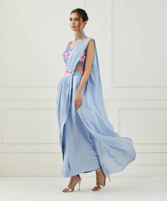 Moon Blue Draped Saree Set 3