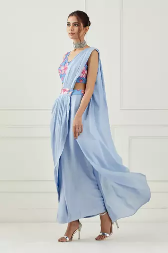 Moon Blue Draped Saree Set