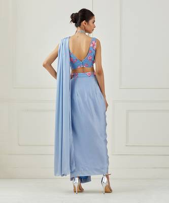 Moon Blue Draped Saree Set 4