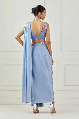 Moon Blue Draped Saree Set