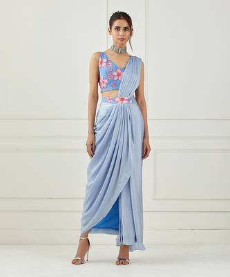 Moon Blue Draped Saree Set 5