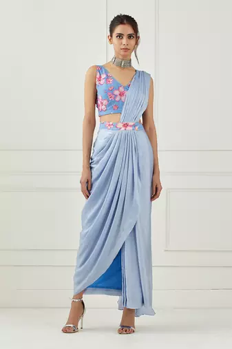 Moon Blue Draped Saree Set