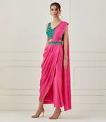 Fuchsia Draped Saree (Sleeveless Blouse)