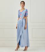 Moon Blue Draped Saree (Sleeves Blouse)