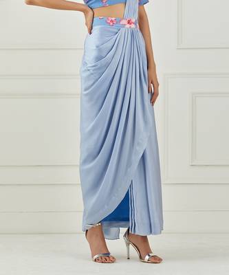 Moon Blue Draped Saree (Sleeves Blouse) 3