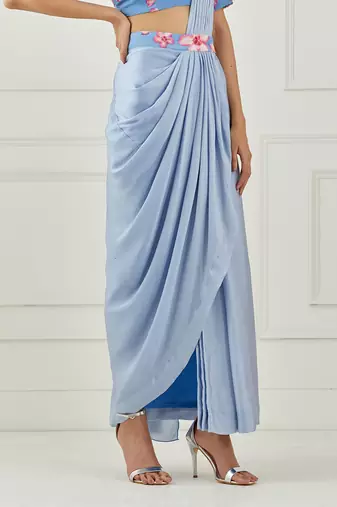 Moon Blue Draped Saree (Sleeves Blouse)