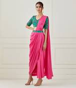 Fuchsia Draped Saree (Sleeves Blouse)