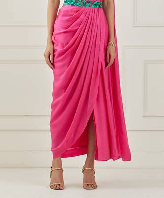 Fuchsia Draped Saree (Sleeves Blouse) 2