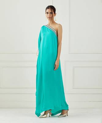 Teal One Shoulder Dress 1