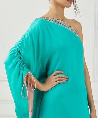 Teal One Shoulder Dress 2