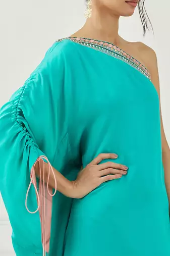 Teal One Shoulder Dress