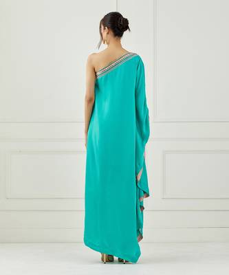 Teal One Shoulder Dress 4