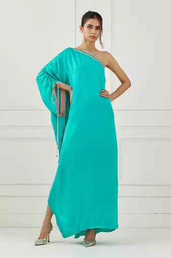 Teal One Shoulder Dress