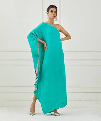 Teal One Shoulder Dress 6