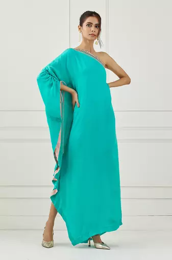 Teal One Shoulder Dress