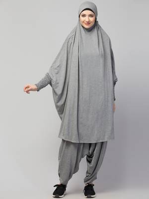 Modest Light Grey Jersey Khimar and Harem Pant Set | Full Coverage Daily Wear 1