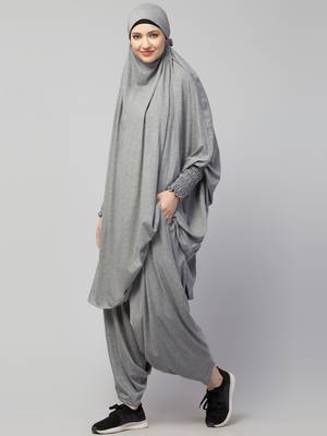 Modest Light Grey Jersey Khimar and Harem Pant Set | Full Coverage Daily Wear 2