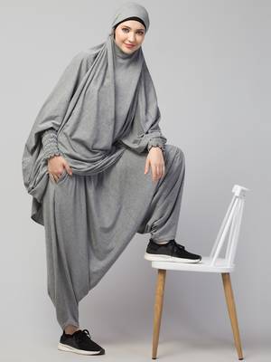 Modest Light Grey Jersey Khimar and Harem Pant Set | Full Coverage Daily Wear 3