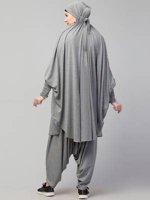 Modest Light Grey Jersey Khimar and Harem Pant Set | Full Coverage Daily Wear 4