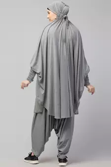 Modest Light Grey Jersey Khimar and Harem Pant Set | Full Coverage Daily Wear