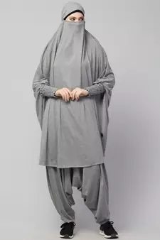 Modest Light Grey Jersey Khimar and Harem Pant Set | Full Coverage Daily Wear