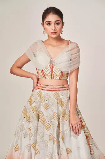 Grey Orange  Elisa Lehenga Set