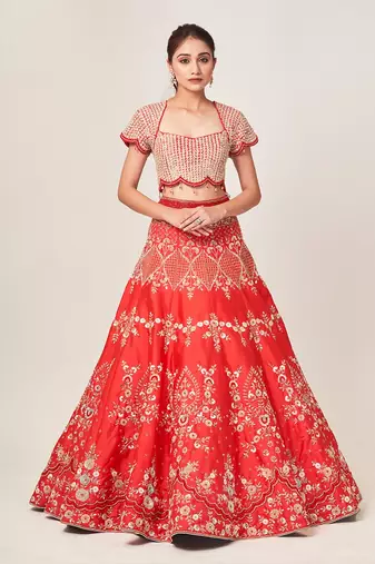 Red Dela Lehenga Set