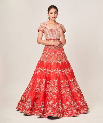 Red Dela Lehenga Set 3