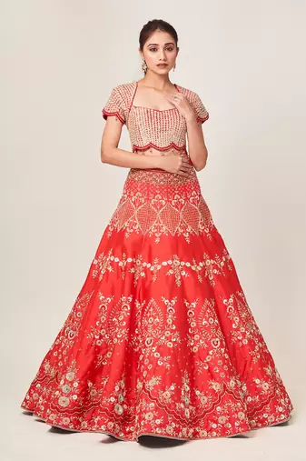 Red Dela Lehenga Set
