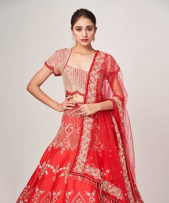 Red Dela Lehenga Set 4