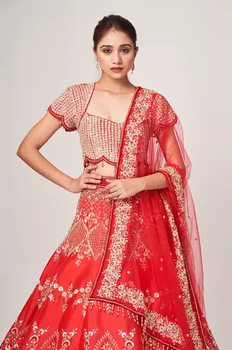 Red Dela Lehenga Set