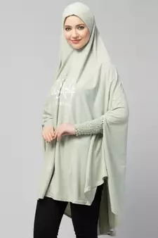  Nazneen Islamic Calligraphy printed stretchable smoking at wrist knee length Jilbab cum prayer khimar  Hijab