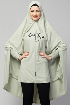  Nazneen Islamic Calligraphy printed stretchable smoking at wrist knee length Jilbab cum prayer khimar  Hijab