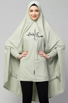  Nazneen Islamic Calligraphy printed stretchable smoking at wrist knee length Jilbab cum prayer khimar  Hijab