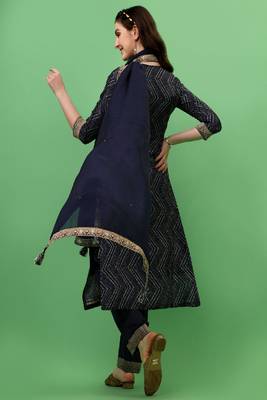 BLUE JACQUARD WITH DIGITAL PANEL PRINTED TOP WITH CHINON  DUPATTA AND TROUSERS 3