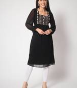 MATINE Women Black Embroidered Square Neck Straight Kurti