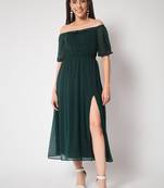 MATINE Women Green Side Slit Long Dress