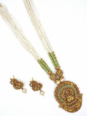 Glamorous Mint Color Gold Plated Long Necklace Set for Women NS_1748_MT_295 2
