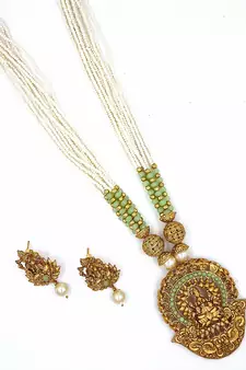 Glamorous Mint Color Gold Plated Long Necklace Set for Women NS_1748_MT_295