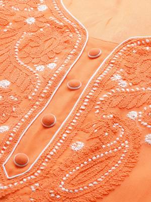 Hand Embroidered Rust Georgette Lucknowi Chikankari Women Unstitched Suit Piece 2