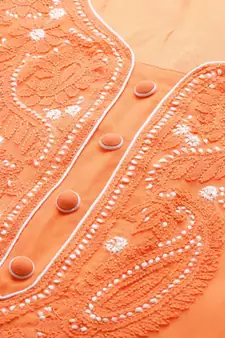 Hand Embroidered Rust Georgette Lucknowi Chikankari Women Unstitched Suit Piece