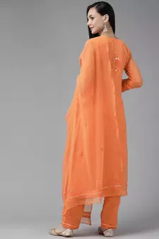 Hand Embroidered Rust Georgette Lucknowi Chikankari Women Unstitched Suit Piece