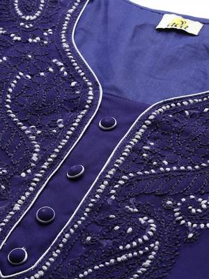 Ada Hand Embroidered Navy Blue Georgette Lucknowi Chikan Women Unstitched Suit Piece - A211194 2