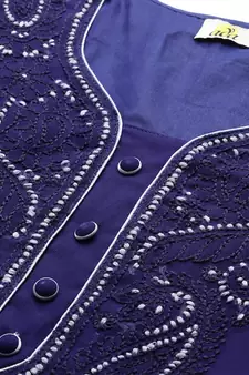 Ada Hand Embroidered Navy Blue Georgette Lucknowi Chikan Women Unstitched Suit Piece - A211194