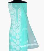 Hand Embroidered Sea Green Georgette Lucknowi Chikankari Women Unstitched Suit Piece